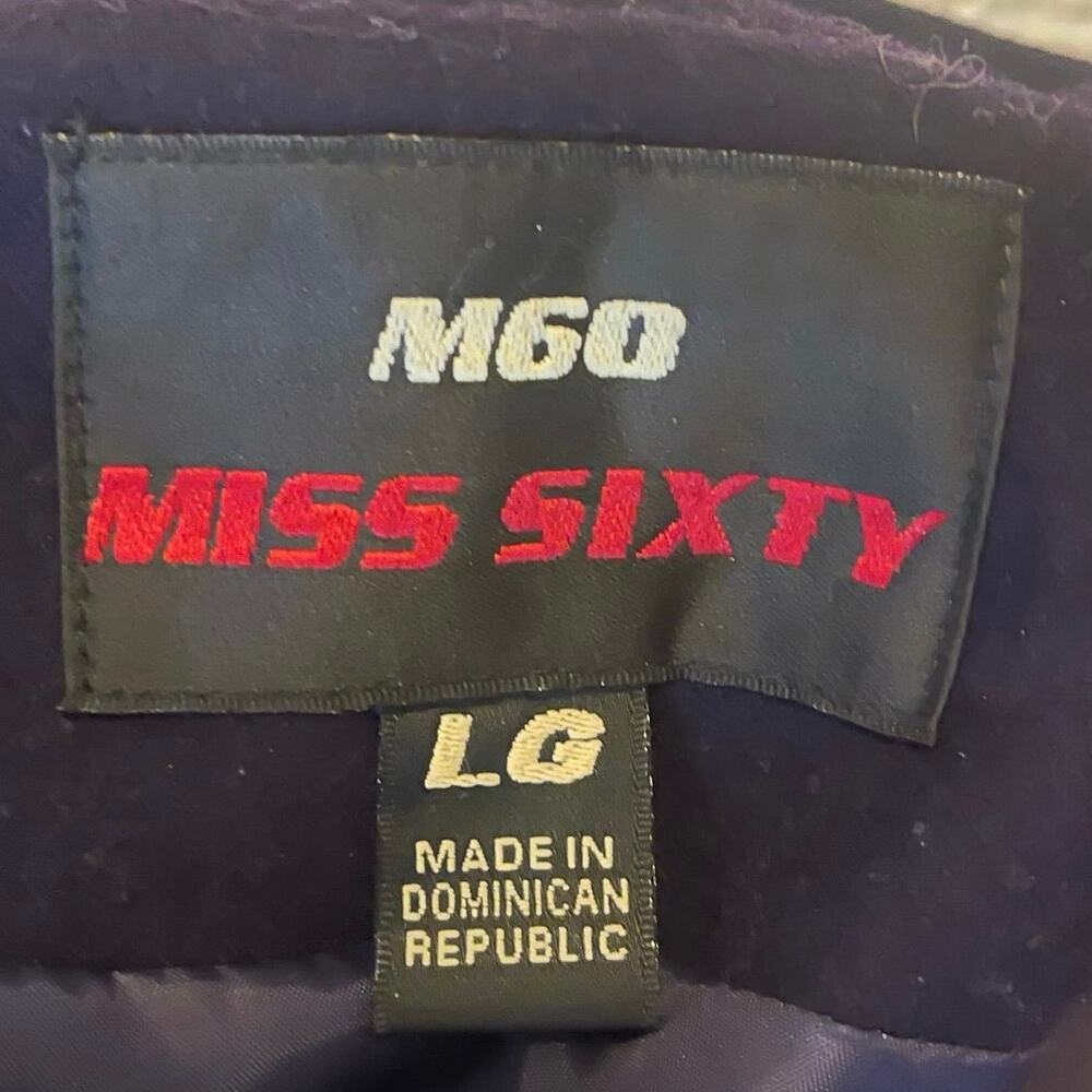VTG Y2K Miss Sixty Double Breasted Purple Wool Blend Hooded Peacoat Large - Picture 9 of 10